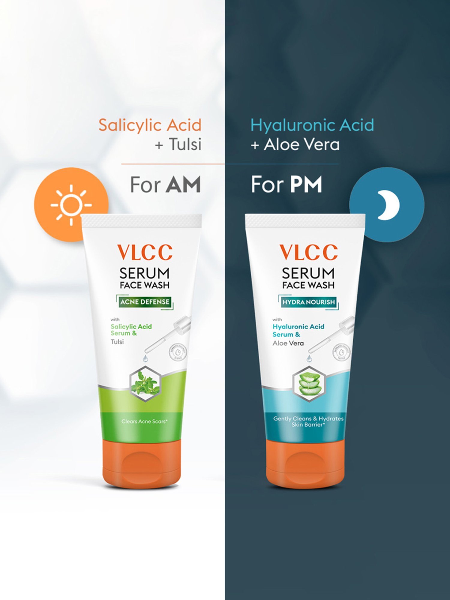 VLCC Acne Defence Tulsi for AM & Hydra Nourish Aloe Vera for PM Face Wash Combo