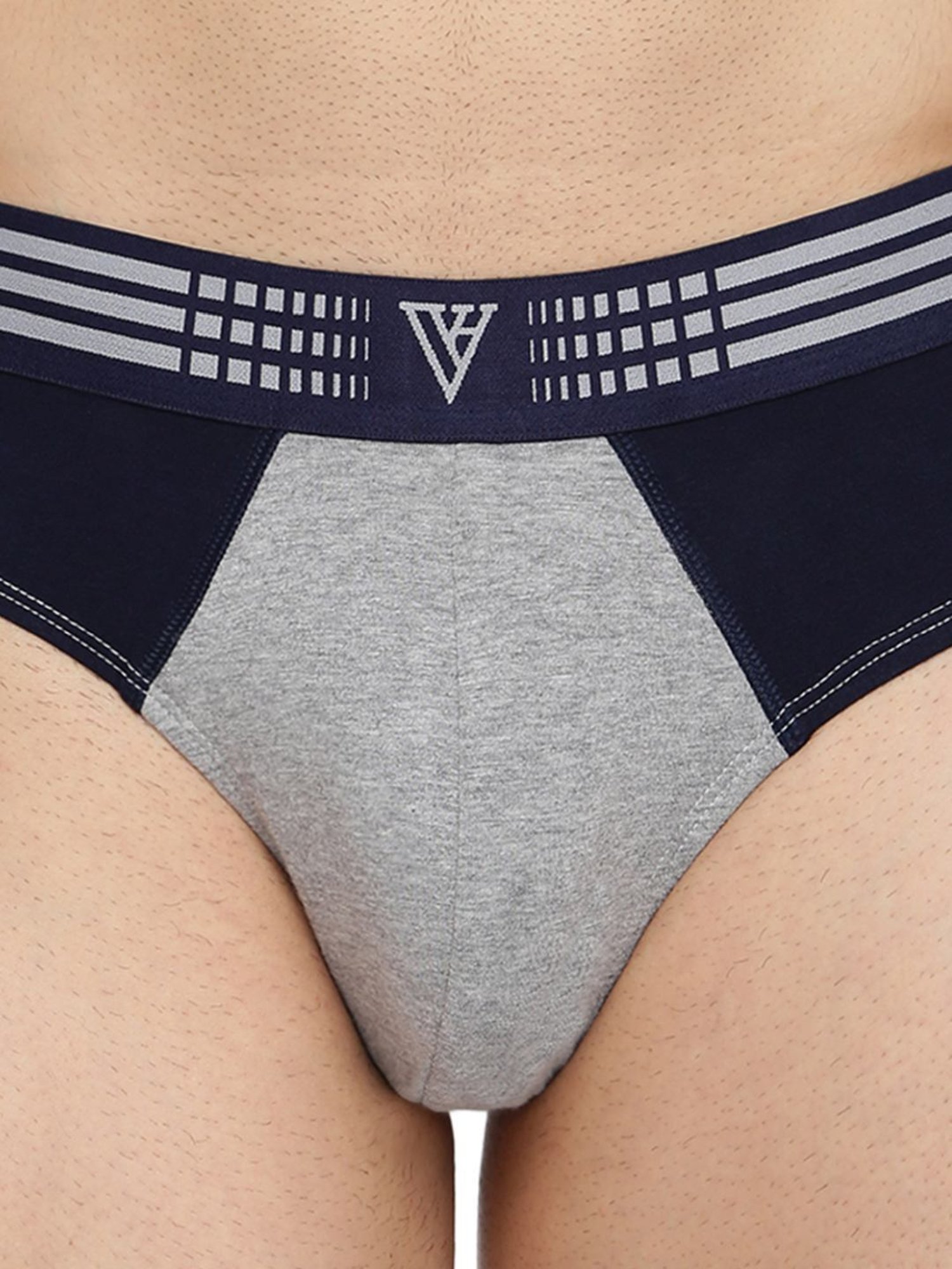 Van Heusen Regular Fit Anti Bacterial Colour Fresh Solid Briefs - Grey Melange W Dark Navy