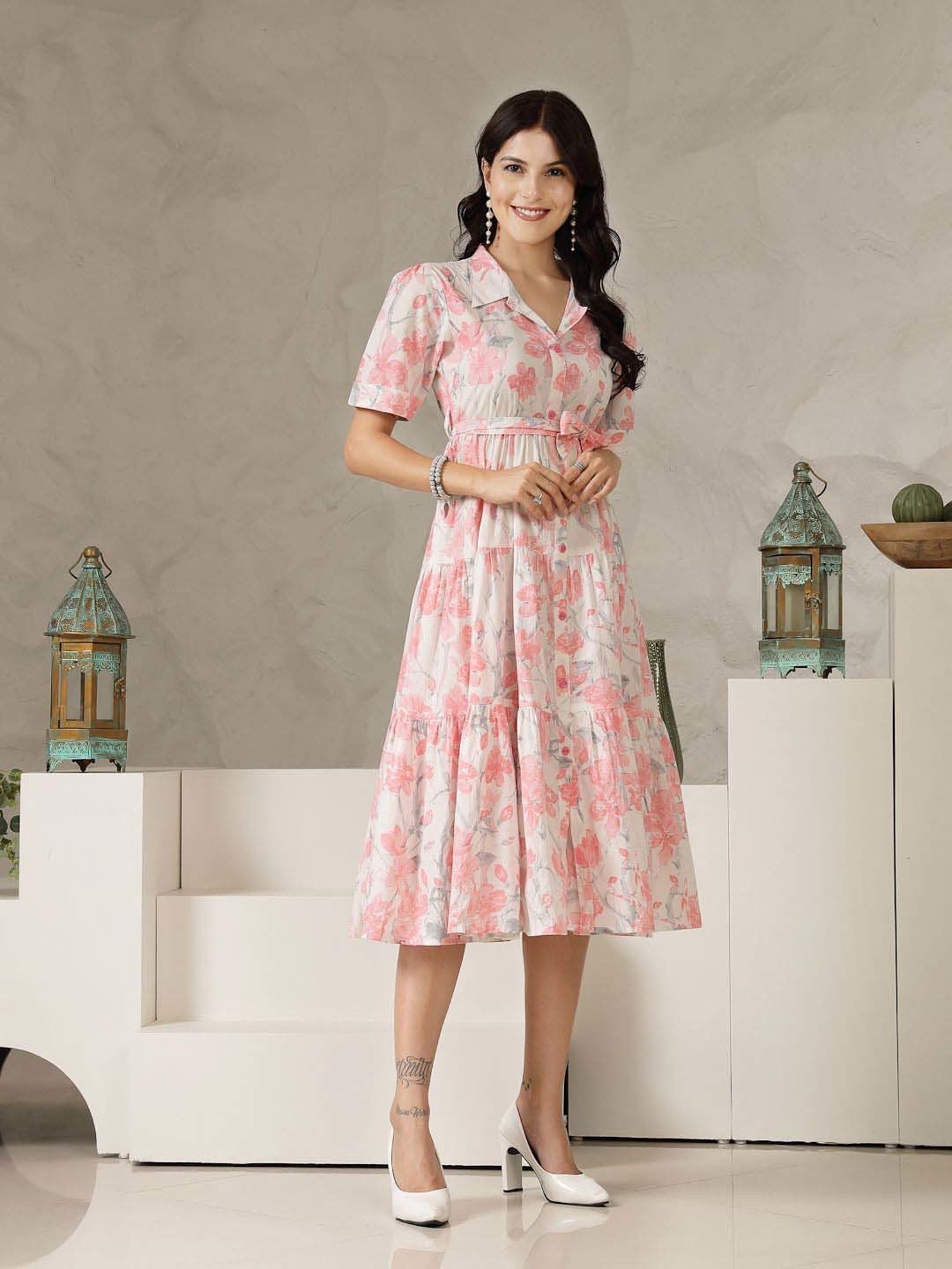 Stylum Pink Cotton Printed A-Line Dress