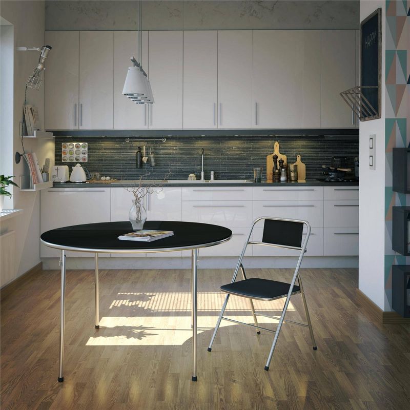 44" Round Vinyl Dining Table Silver/Black - Room and Joy