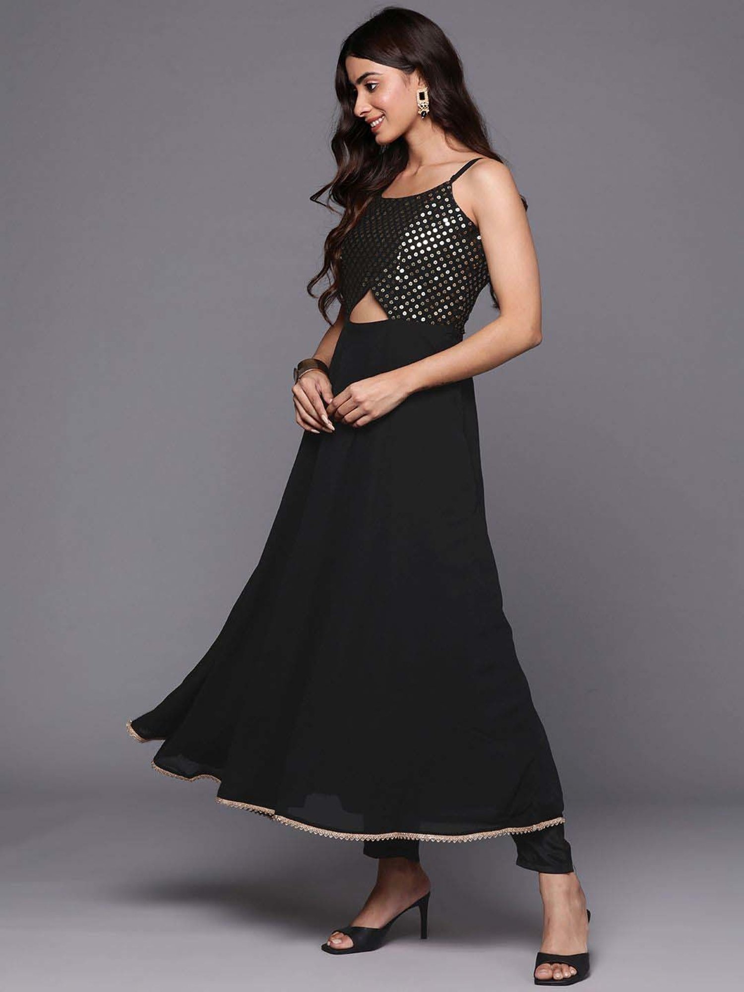 Libas Black Embroidered Kurta Pant Set With Dupatta