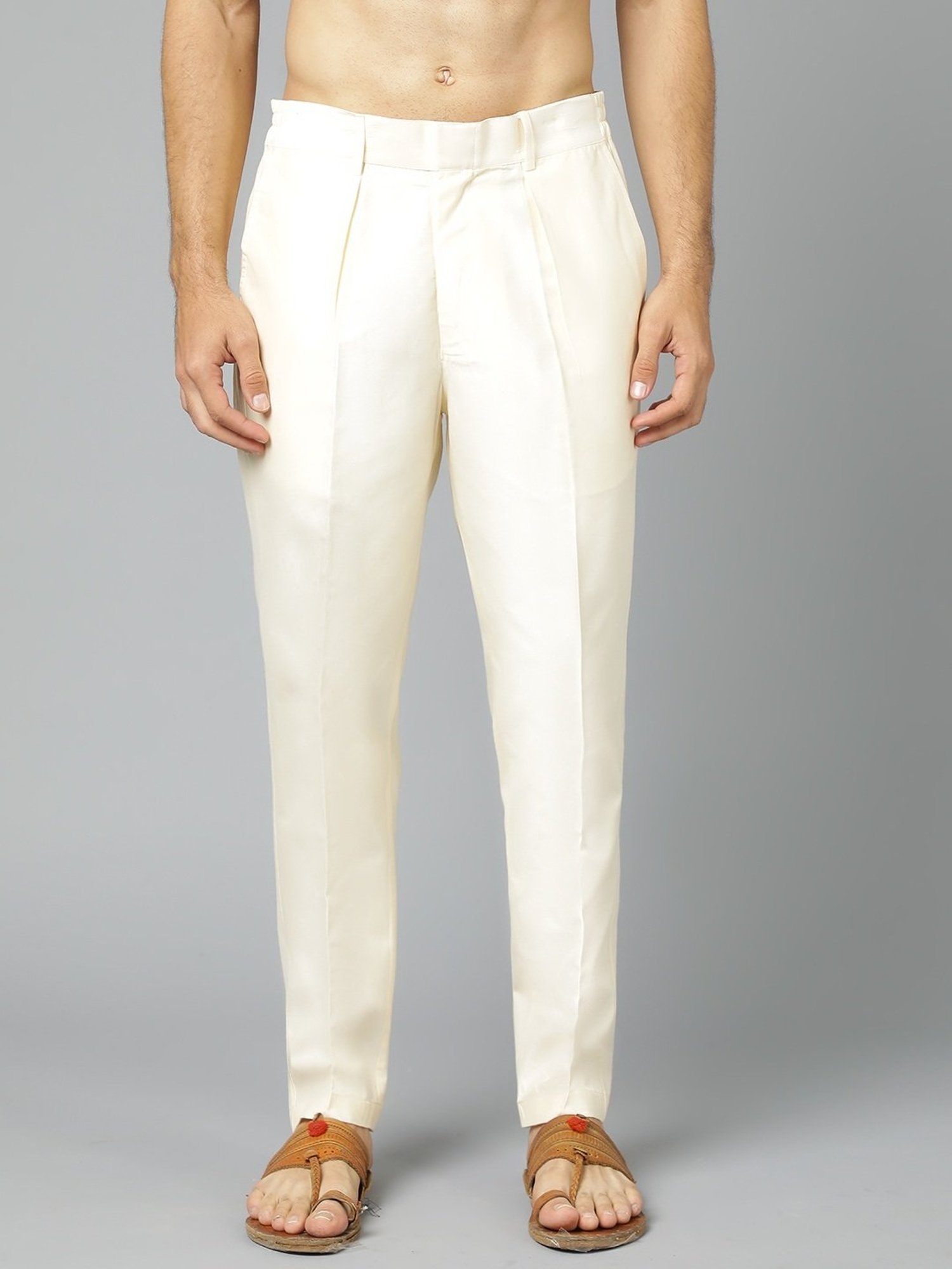 Vastramay Cream Regular Fit Trousers