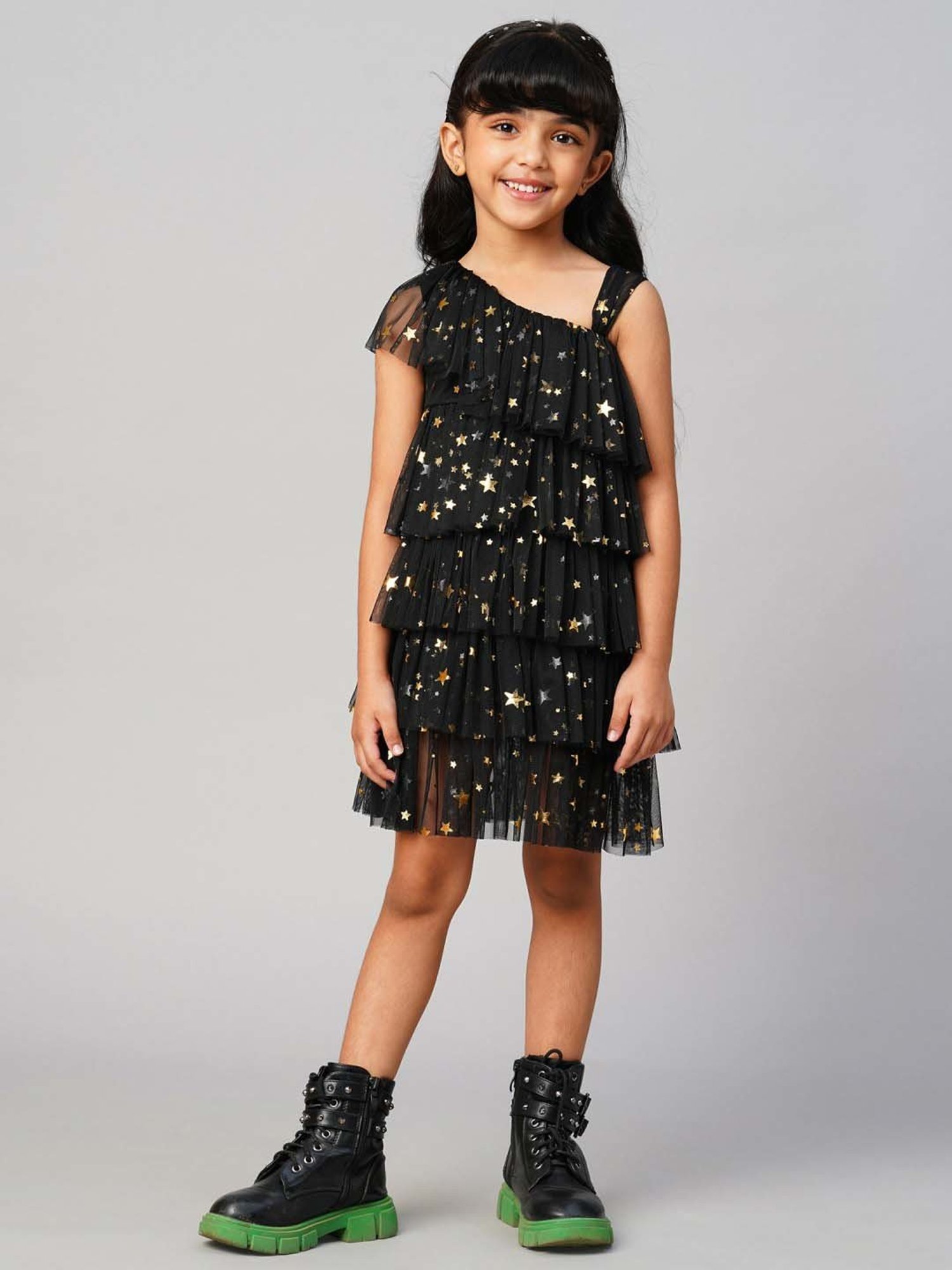 Lil Drama Kids Black Printed Dress