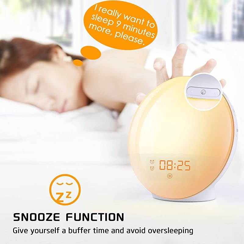 Up Light Sunrise Alarm Clock, 7 Colors Bedside Night Light with Sunrise/Sunset Simulation, Dual Alarms, Snooze Function, FM Radio Clock & 7 Natural Sounds, Ideal Gift for Kids/Adults