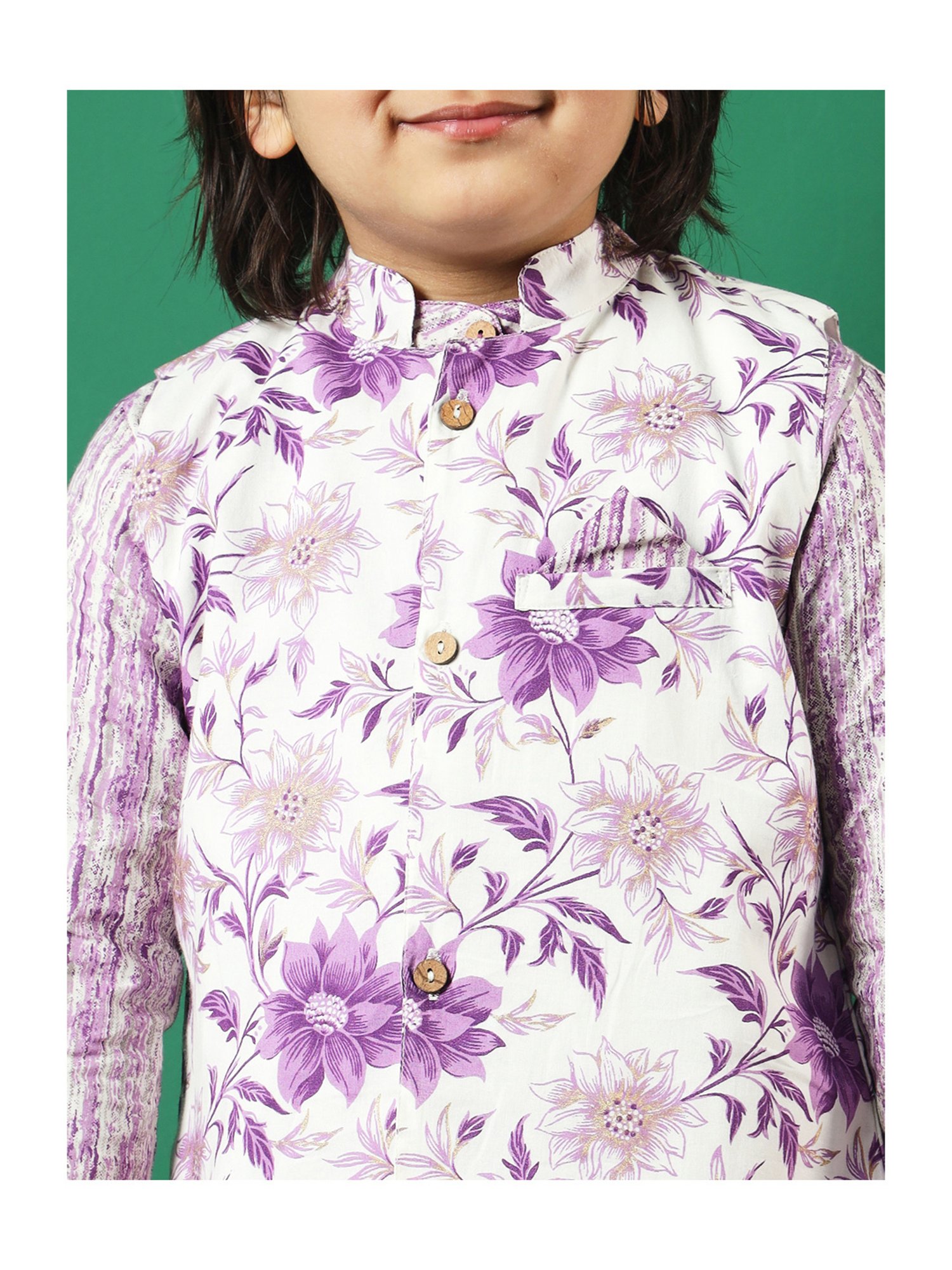 READIPRINT FASHIONS Kids Purple & White Printed Full Sleeves Kurta, Pyjamas with Jacket