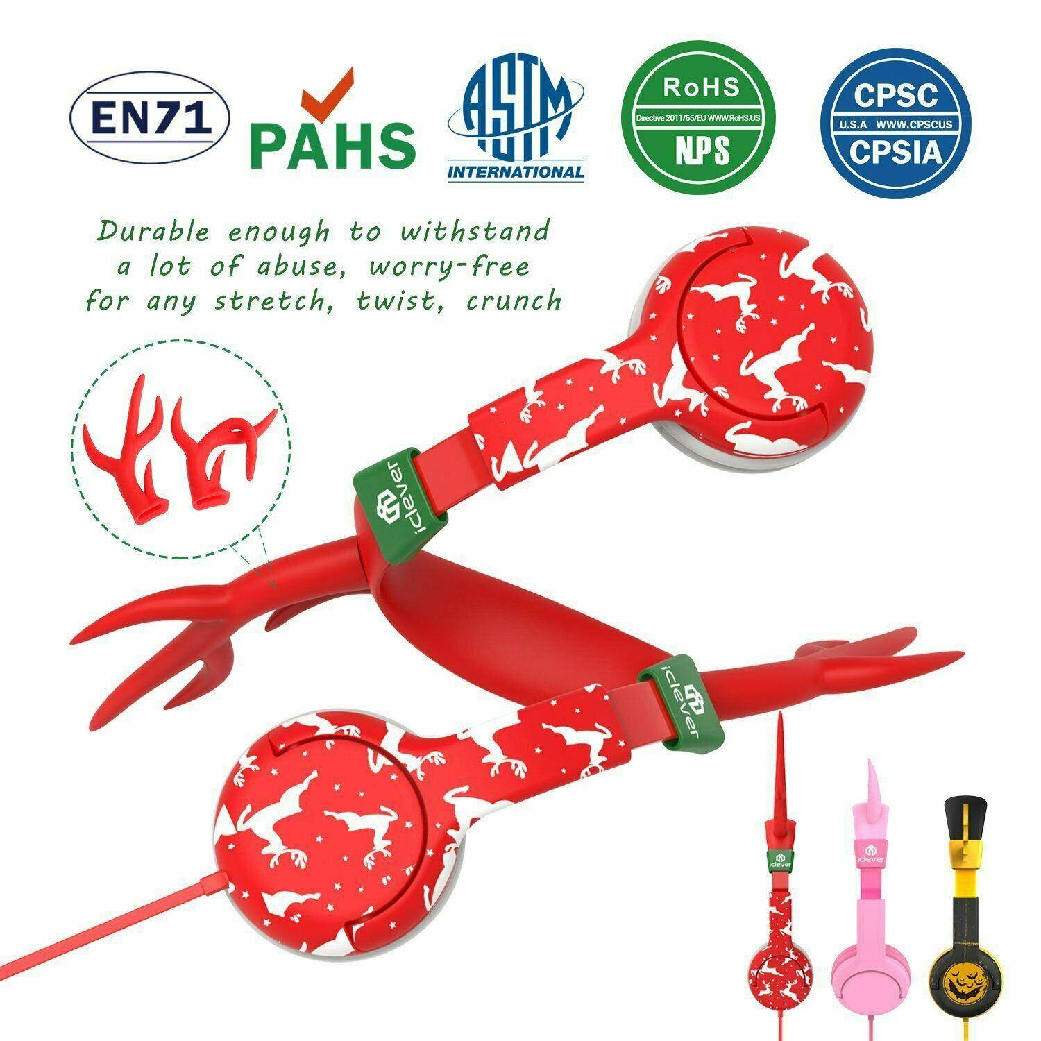 Volume Limiting Kids Headphones for School BoostCare Christmas Reindeer Headset