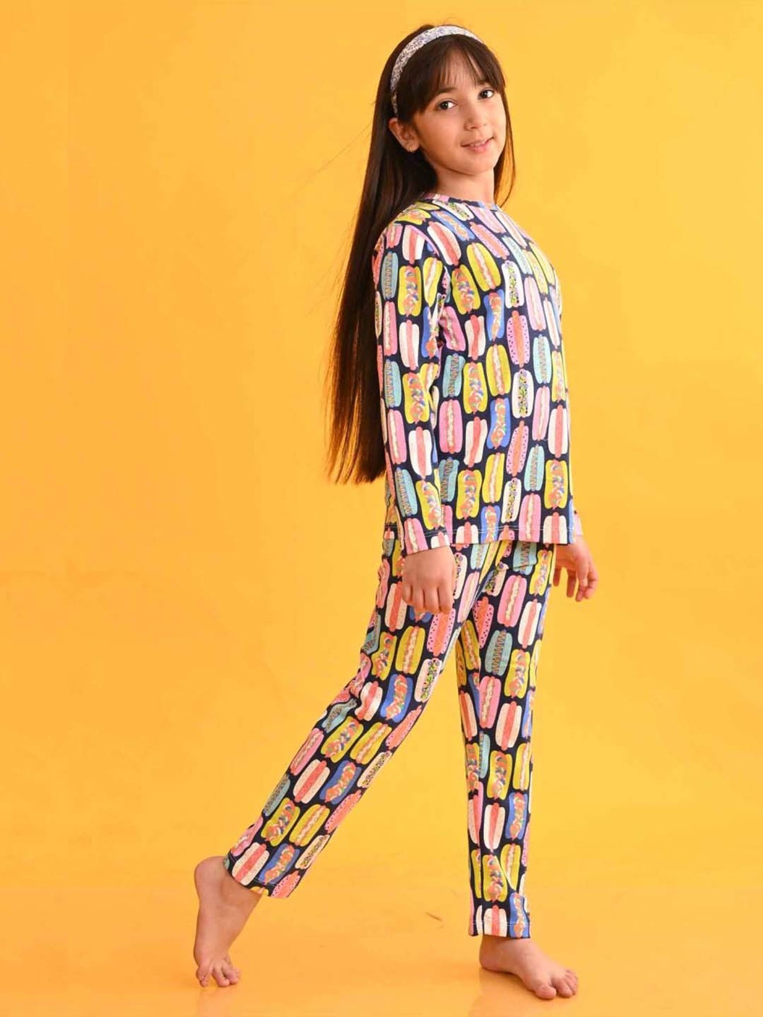 Anthrilo Kids Blue Cotton Printed Full Sleeves T-Shirt & Trouser