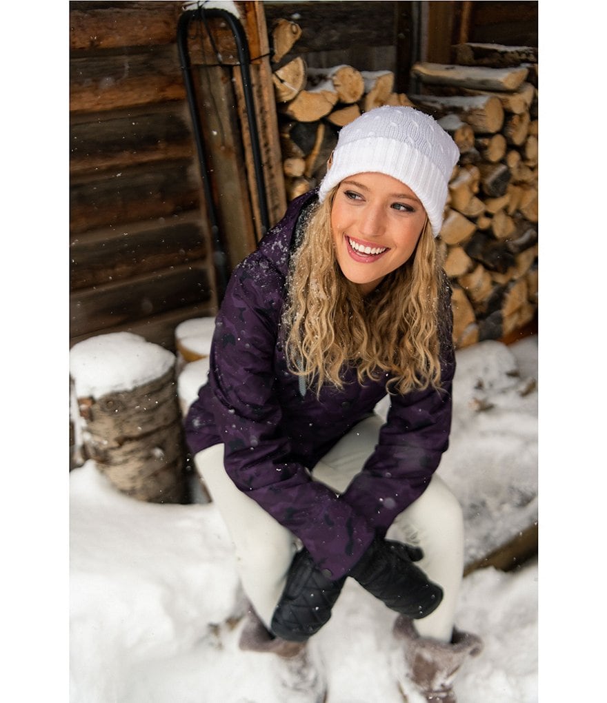 Obermeyer Celestia Hooded Stand Collar Long Sleeve Camouflage Print Ski Jacket