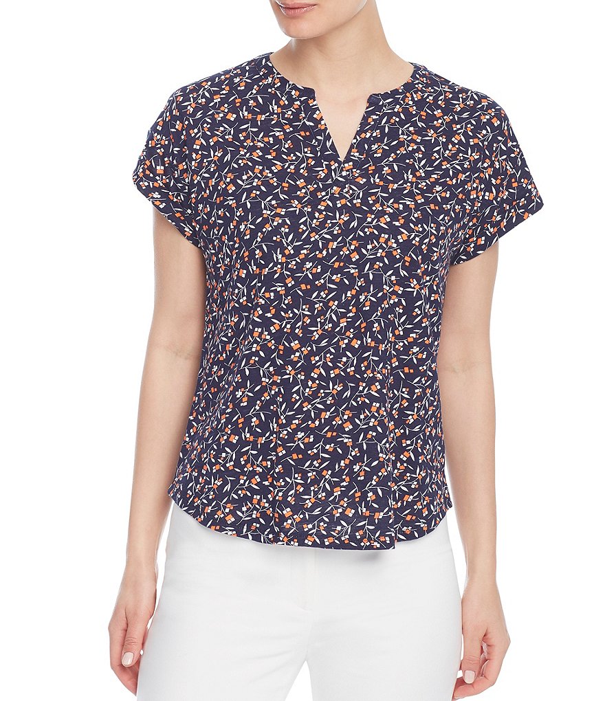 Jones New York Split V-Neck Multi Cotton Dolman Top