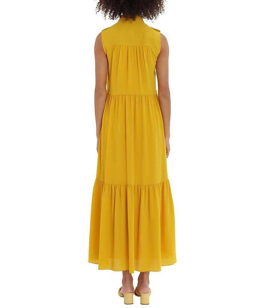 Maggy London Point Collar Sleeveless Maxi Button Front Shirt Dress