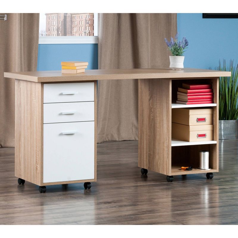 3pc Kenner Set Modular Desk With 2 Drawer & 3 Shelves Reclaimed Wood - Winsome