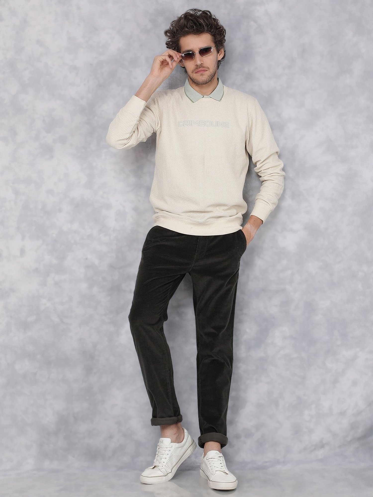 Crimsoune Club Off White Slim Fit Logo Printed Sweater