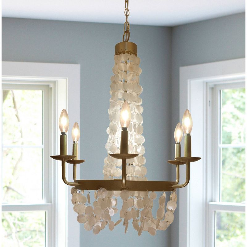 27.5" 6-Arm Capiz Shell Candelabra Chandelier Brushed Gold - River of Goods