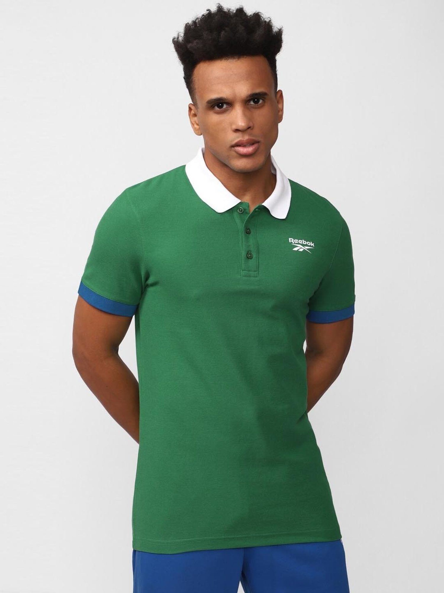Reebok Green Slim Fit Printed Polo T-Shirt