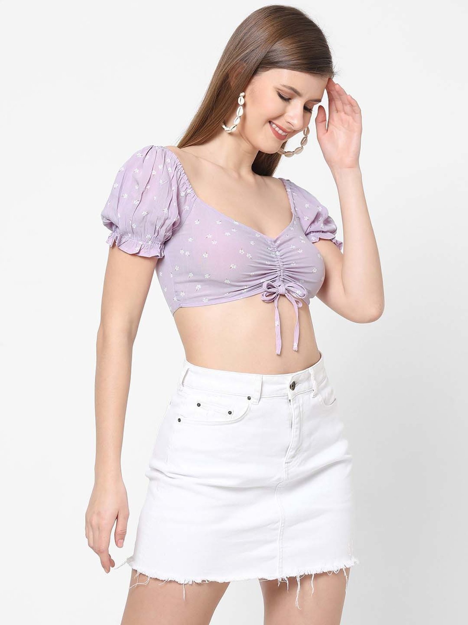 VASTRADO Lilac Floral Print Crop Top