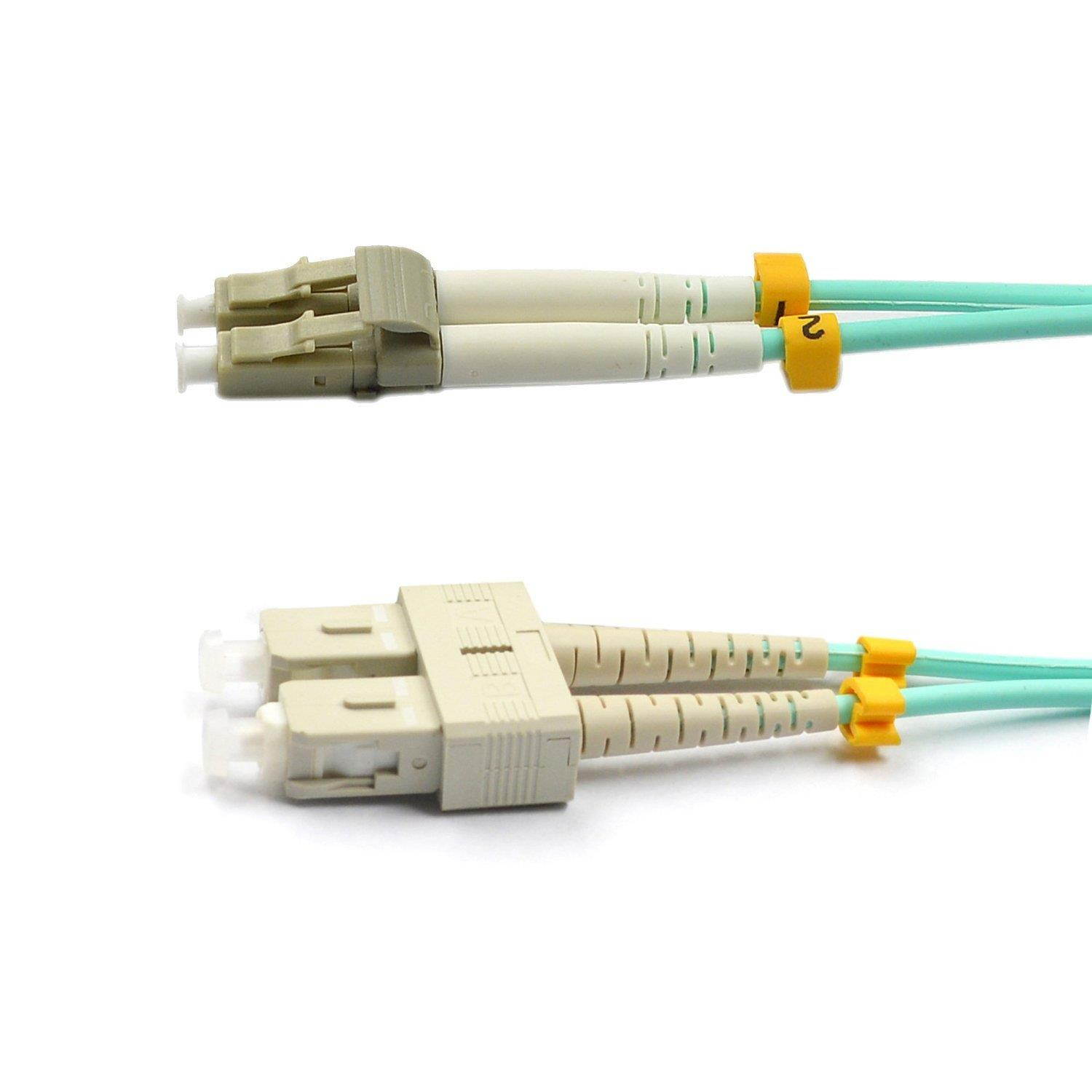 CableJoy LC-SC 10GB 50/125 OM3 Duplex Multimode PVC Fiber Optic Cable, Aqua (3 Meter)