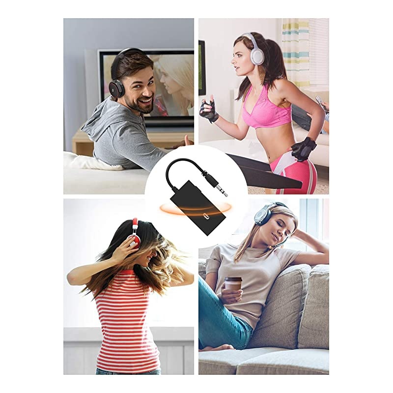 Upgraded Version  Portable Bluetooth Transmitter for TV, Low Latency Wireless Audio Adapter for 3.5mm Stereo, Pairs Bluetooth Headphones/Speakers, Black