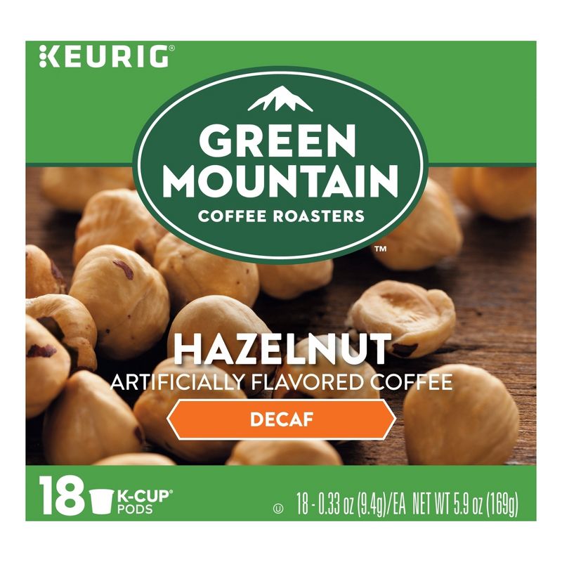 18ct Green Mountain Coffee Hazelnut Decaf Keurig K-Cup Coffee Pods Decaffeinated Light Roast