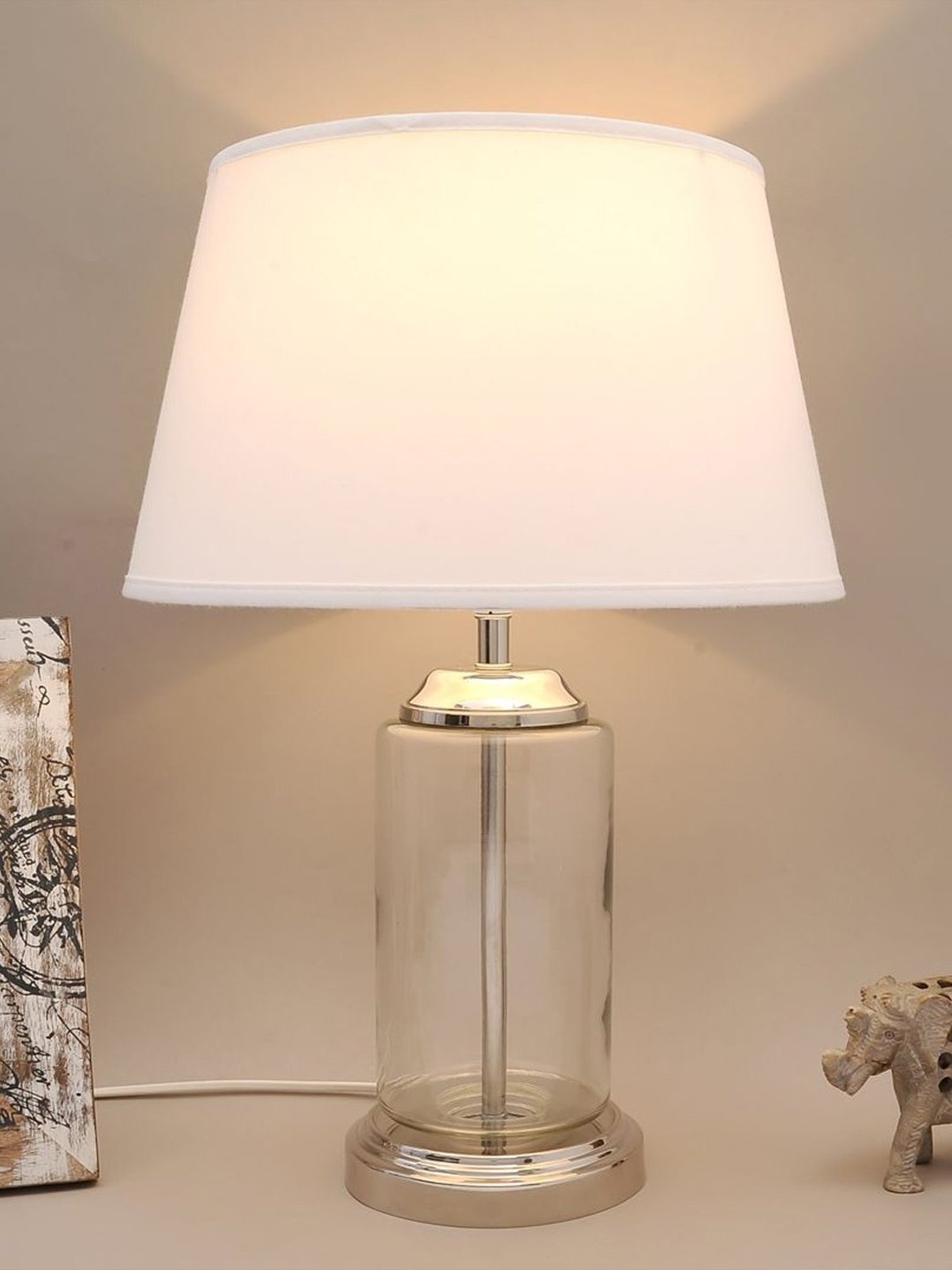 Kapoor Lamp Shades Transparent & White Glass Duffield Clear Cotton Shade Table Lamp