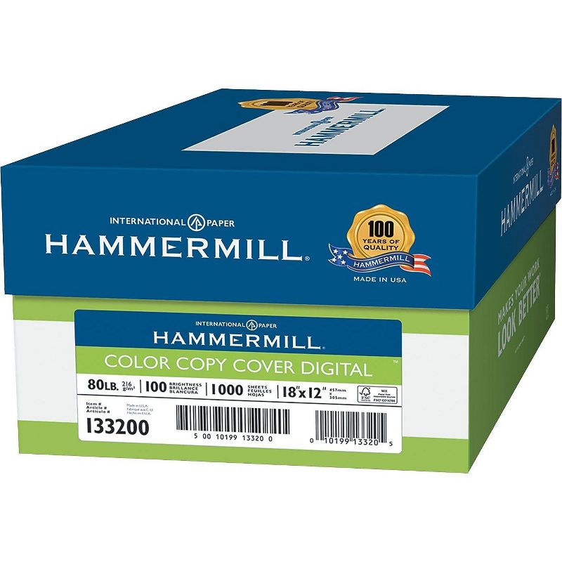 Hammermill Copier Digital Cover Stock, 80 lbs., 18 x 12, Photo White, 1000 Sheets 133200
