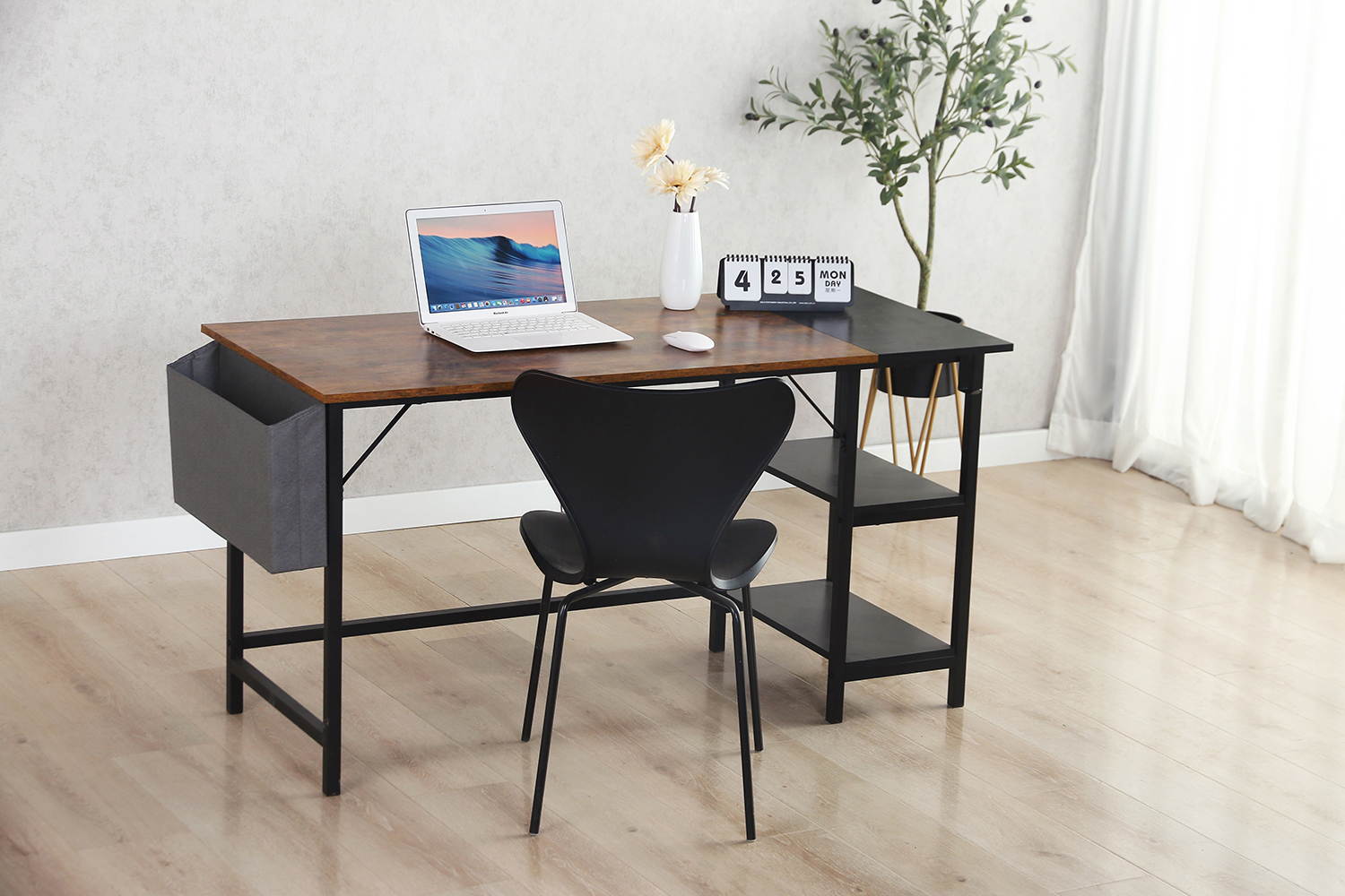 wooden compute desk ,metal frame ,suit for home office,Brown