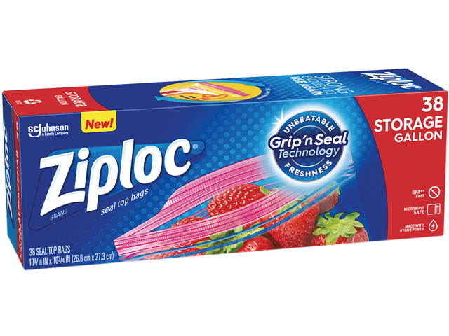 Ziploc 314470BX Double Zipper Gallon Storage Bags, 1.75 mil, 38 Bags