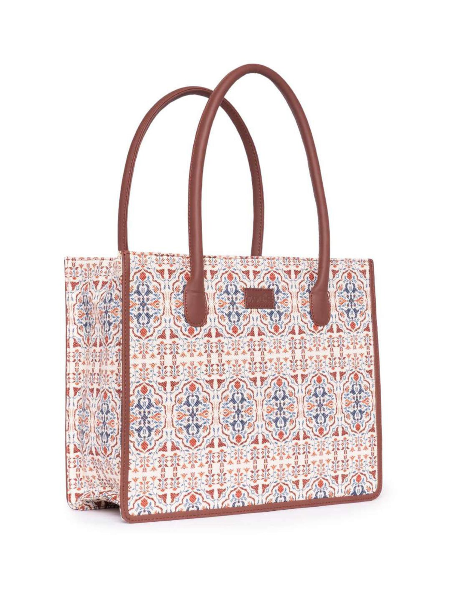 ZOUK Agra Floral Book White Printed Tote Handbag