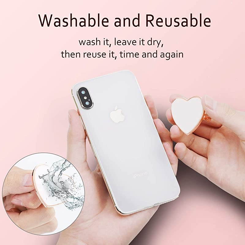 Cell Phone Finger Ring Holder with Blingy Crystals,  Heart Love Phone Ring Kickstand [Washable] [Removable], 360&deg;Rotation Zinc Alloy Ring Grip Stand for All Phones (Rose Gold)