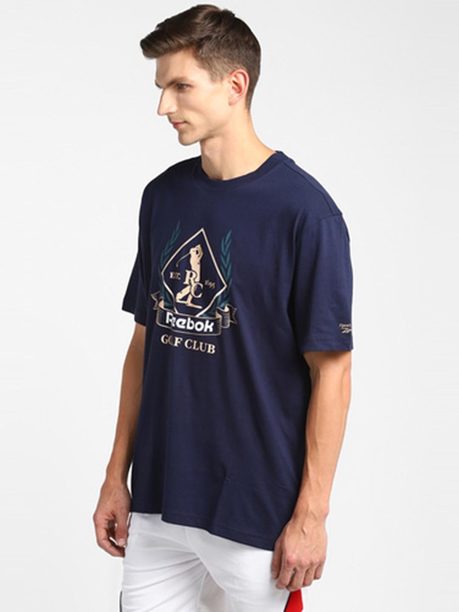 Reebok Navy Cotton Relaxed Fit Printed T-Shirt