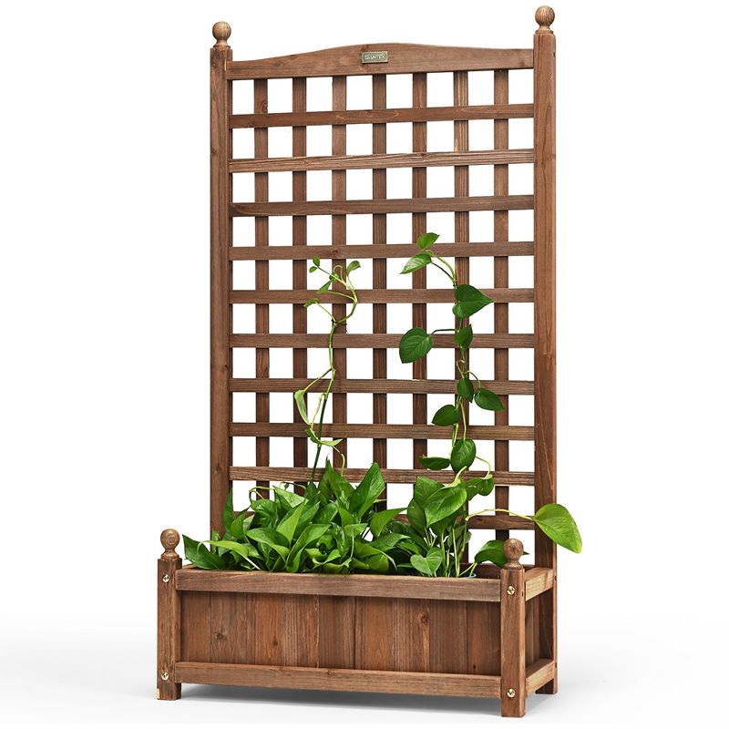 Costway 2 PCS Solid Wood Planter Box with Trellis Weather-Resistant 25"x11"x48"