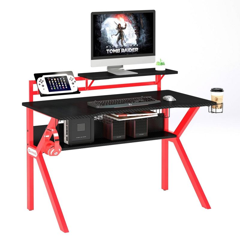 PVC Coated Ergonomic Metal Frame Gaming Desk Black/Red - The Urban Port