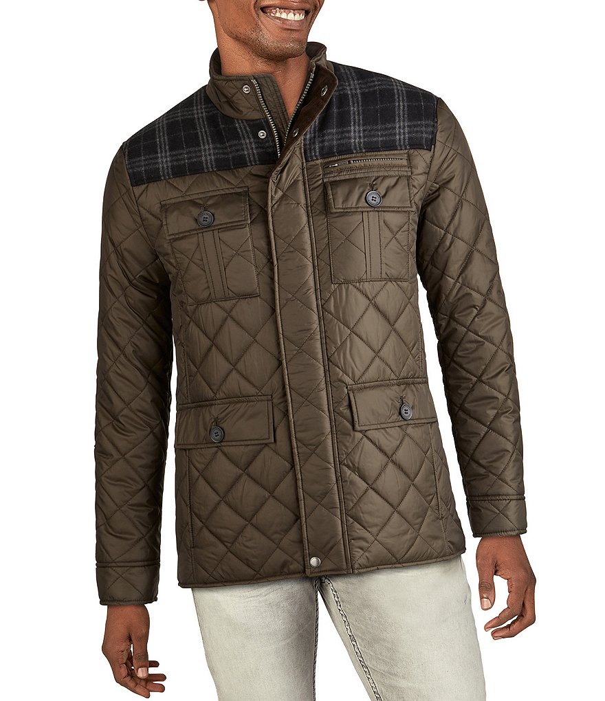 Cole Haan Mixed-Media Zip Front Quilted Jacket