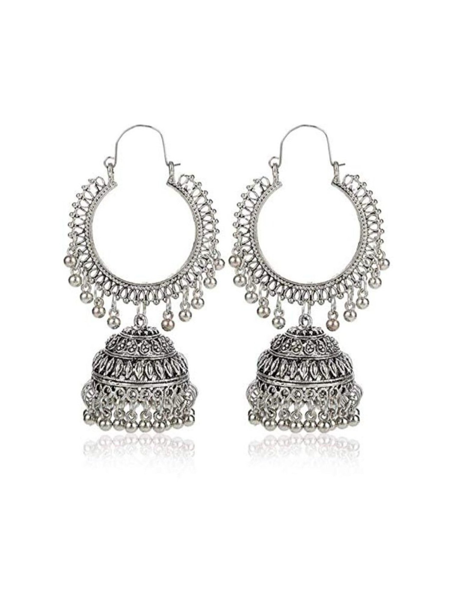 YouBella Stylish Afghani Oxidized Silver Jhumki Earrings