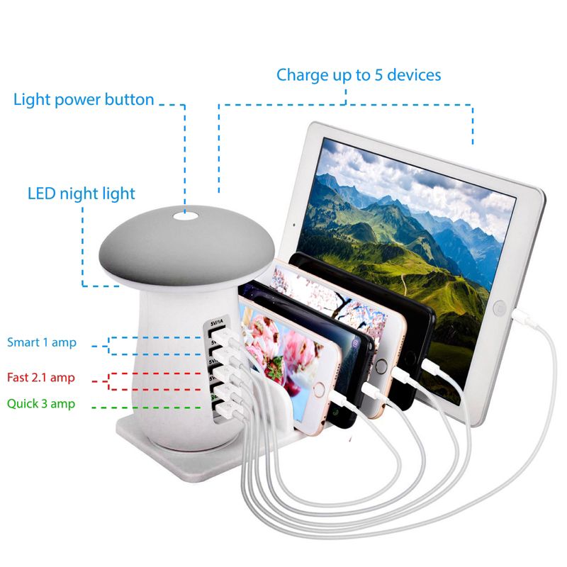 Trexonic 6A 5-Port USB Charging Station with Qualcomm Quick Charge 3.0 Technology