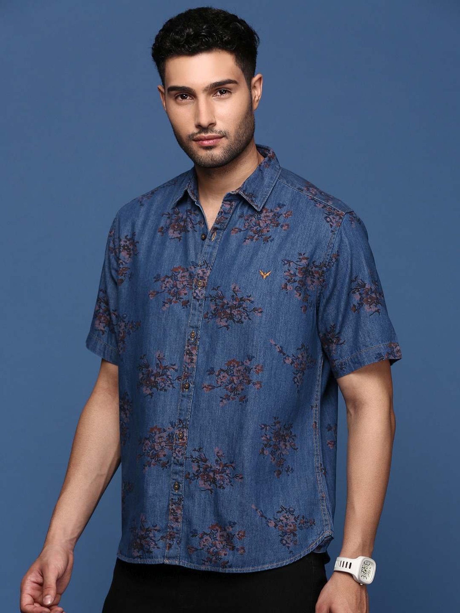 Kuons Avenue Cobalt Blue Slim Fit Denim Shirt