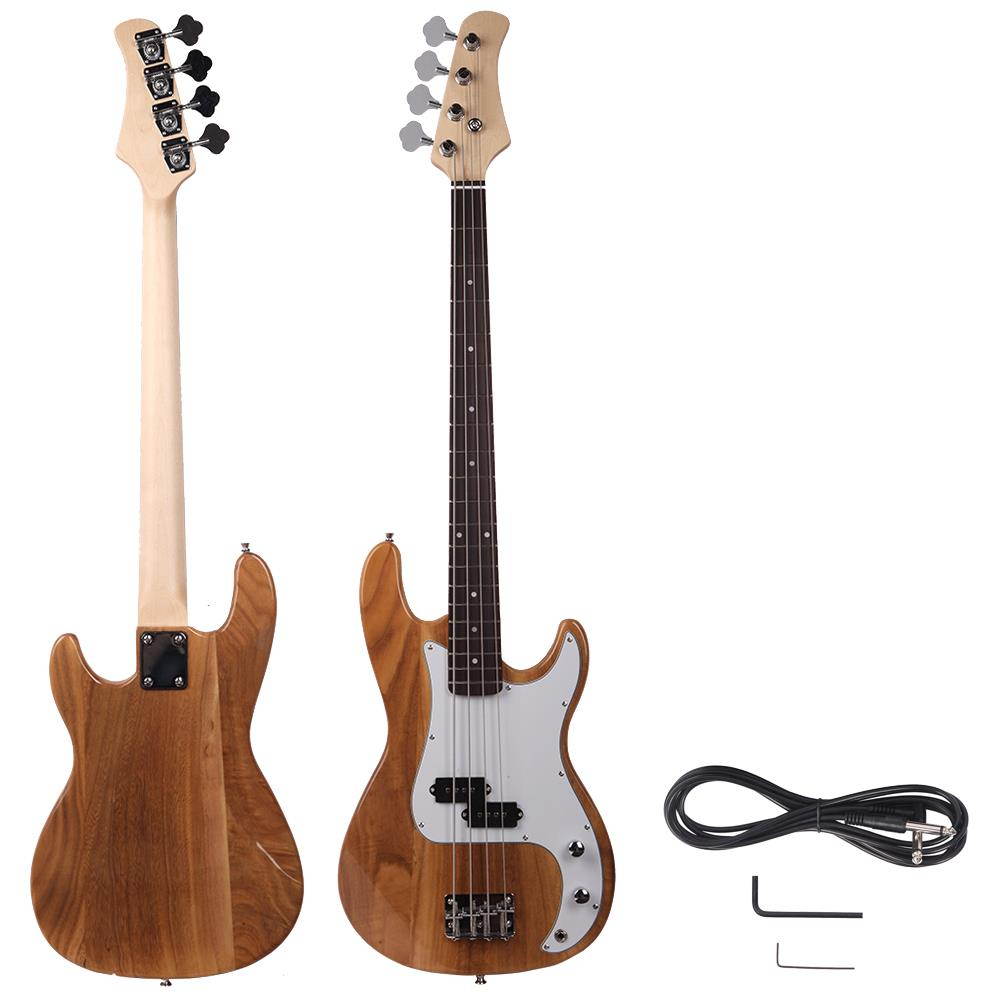 Natural Wood Color Beginner Band 4 Strings Burning Fire Electric Bass Guitar