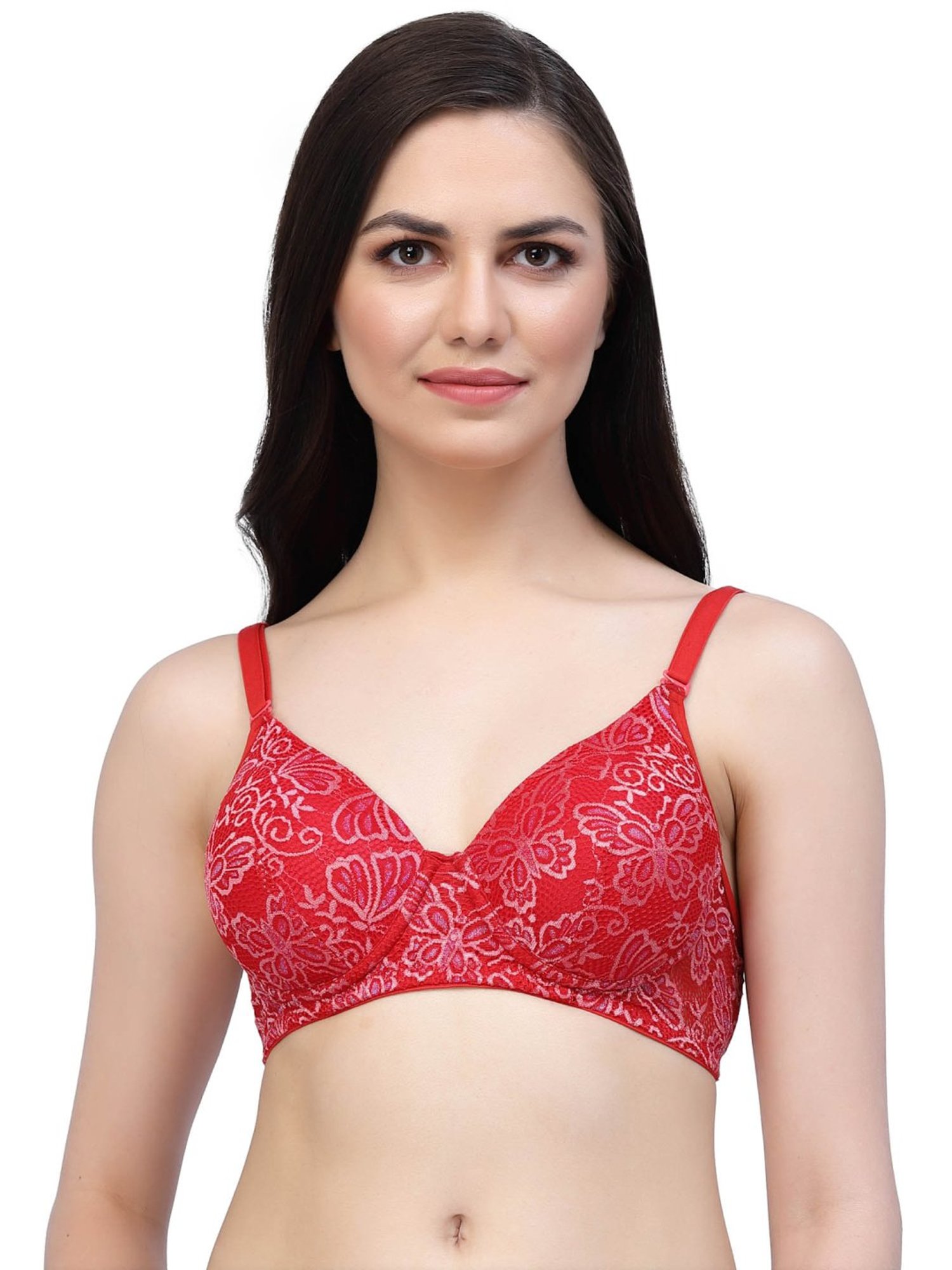 Cukoo Red Lace Work Padded Everyday Bra