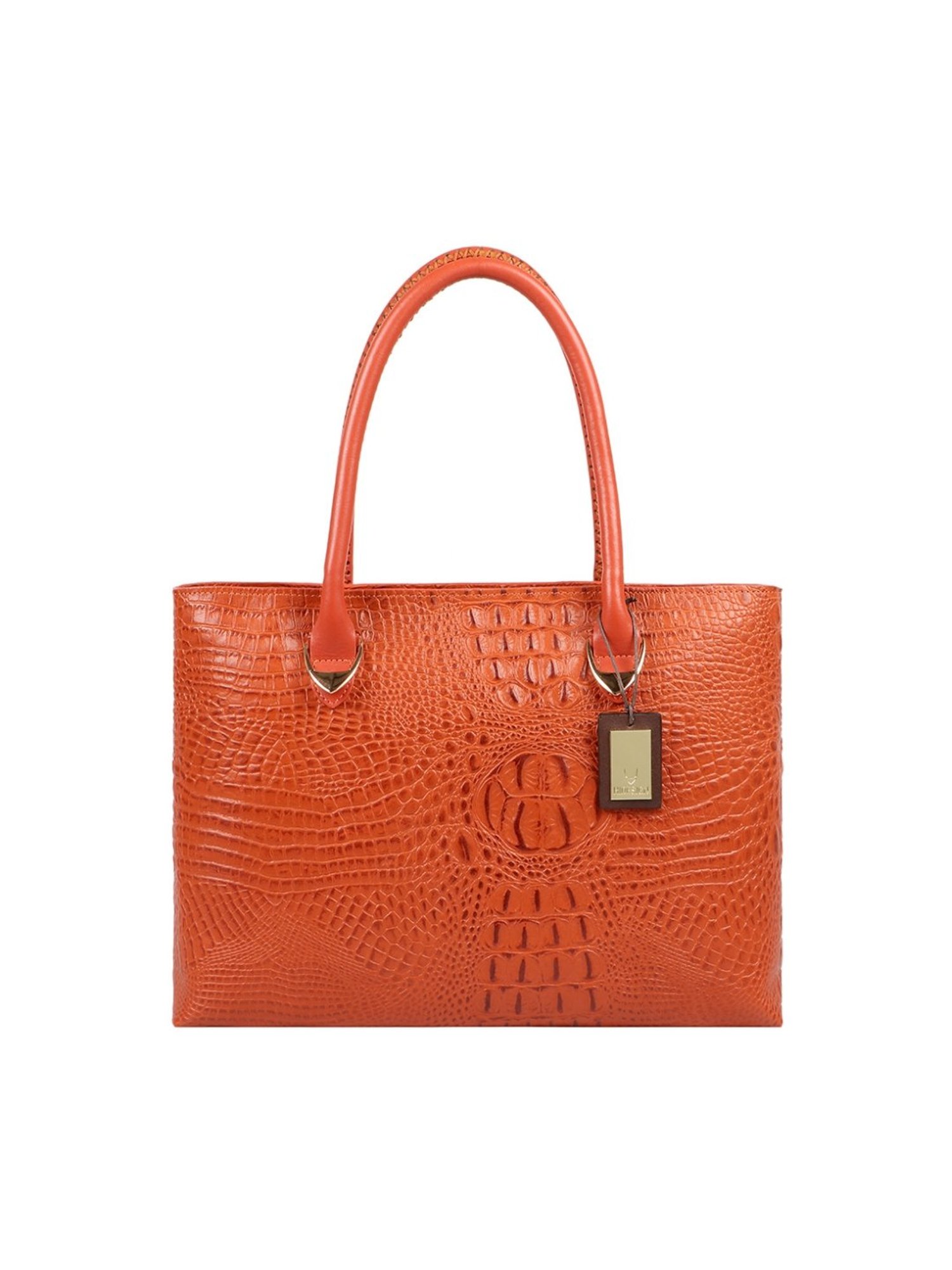 Hidesign Orange Textured Medium Shoulder Handbag