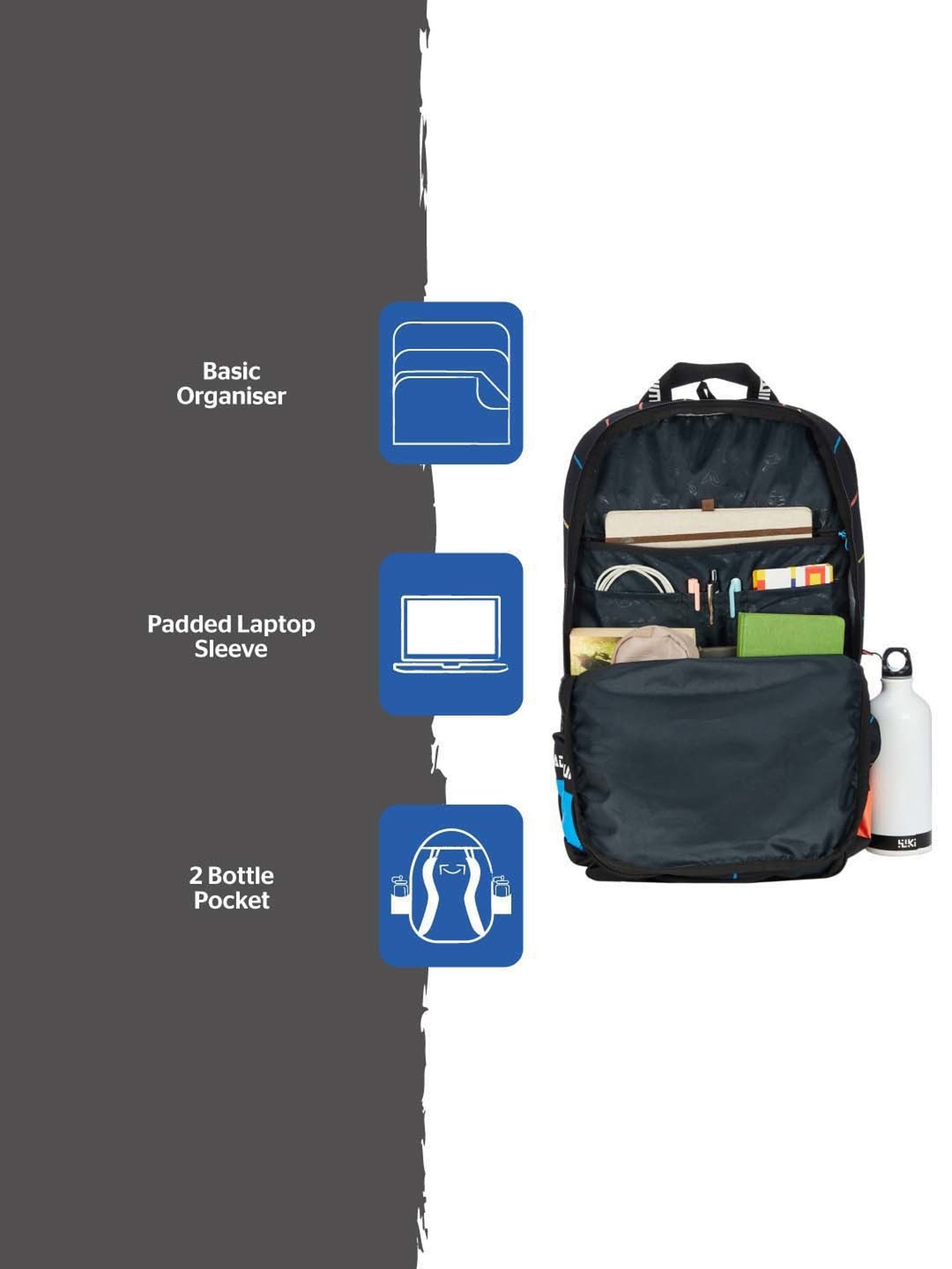 Wiki 40 Ltrs Black Medium Backpack