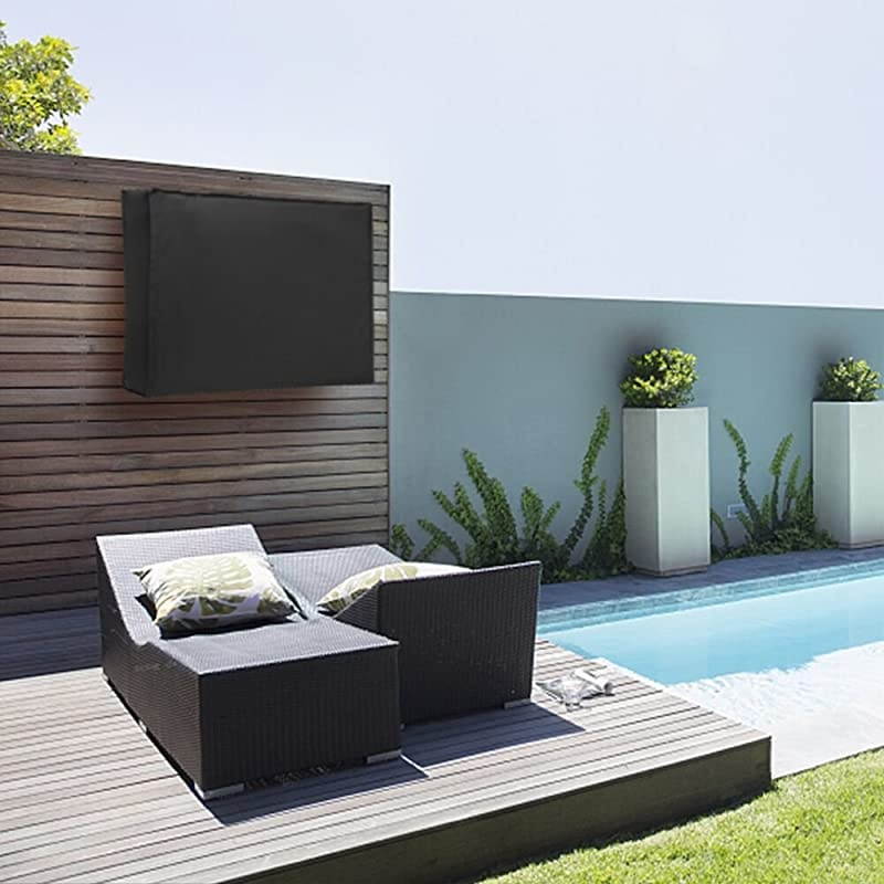 Outdoor TV Cover 43quot Television Protector Weatherproof DustProof HeavyDuty Polyester Fits Most TV Mounts and Stands Builtin Remote Pocket Black