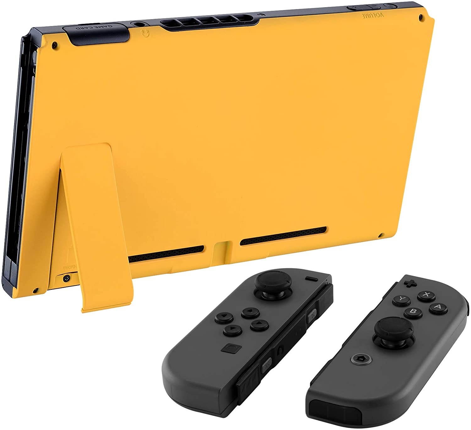 eXtremeRate Soft Touch Grip Caution Yellow Console Back Plate DIY Replacement Housing Shell Case for Nintendo Switch Console with Kickstand &ndash; JoyCon Shell NOT Included