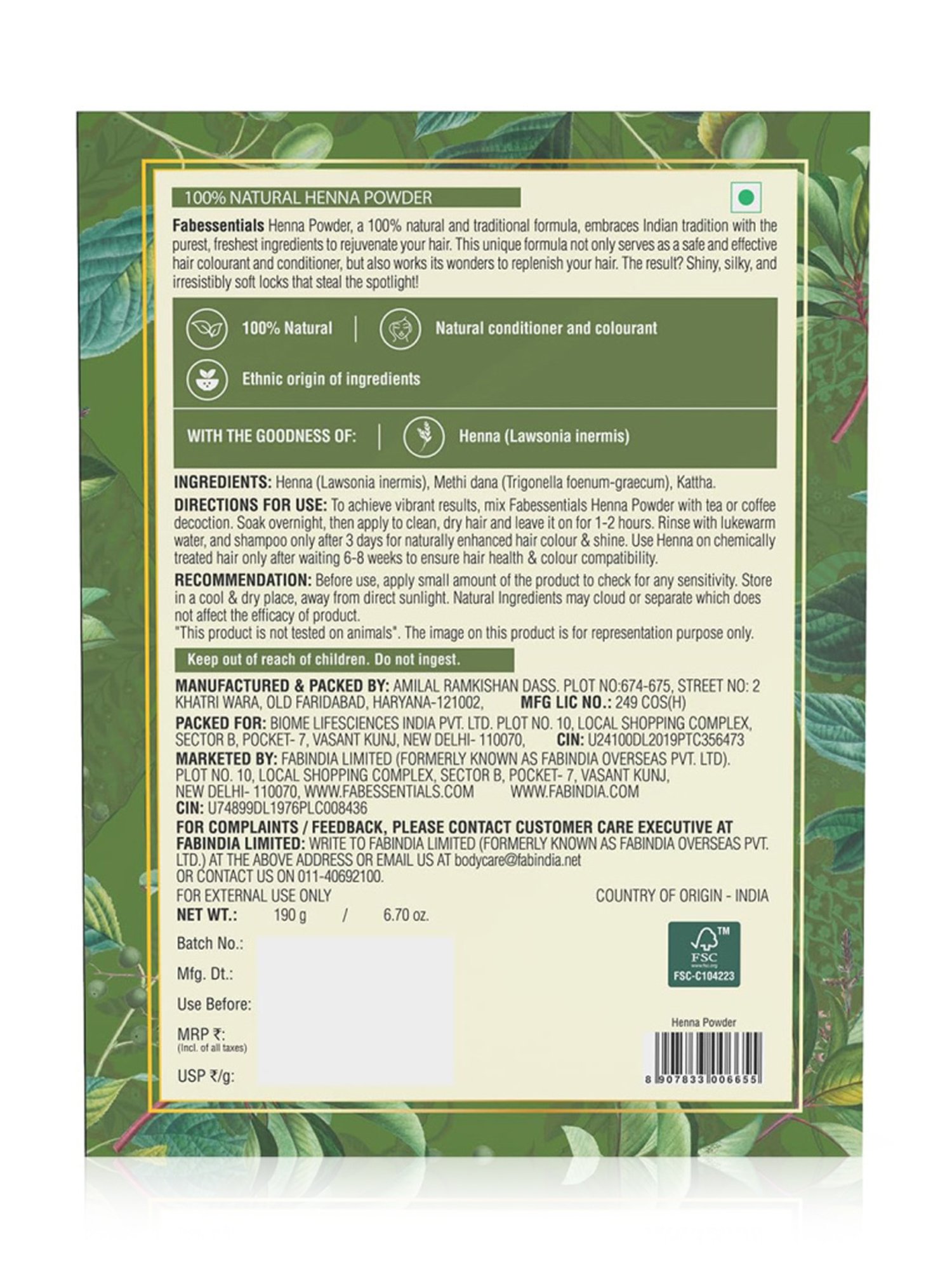 Vegetal Hair Bio Color Soft Black - 150 gm