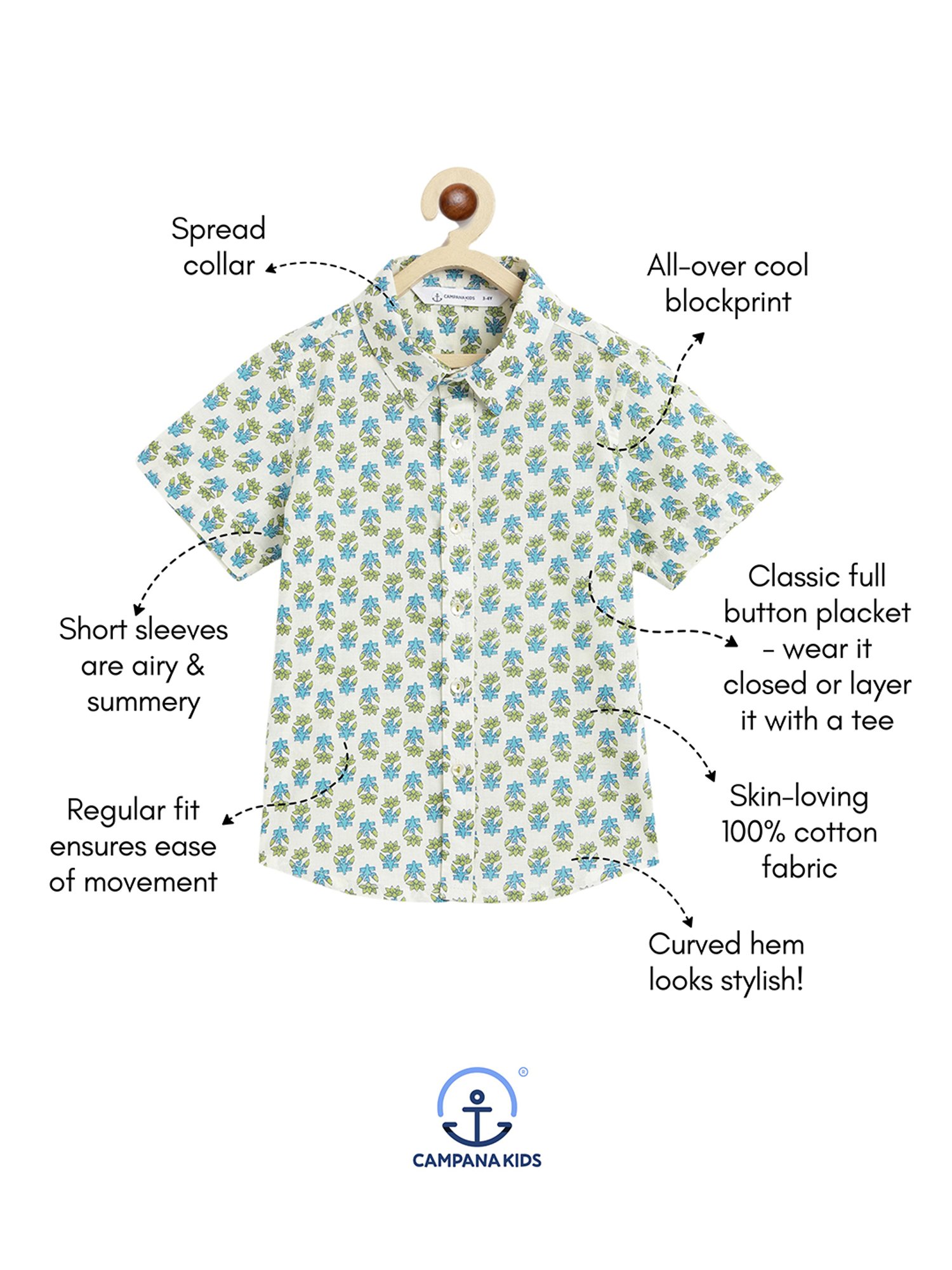 Campana Kids White & Blue Floral Print Shirt