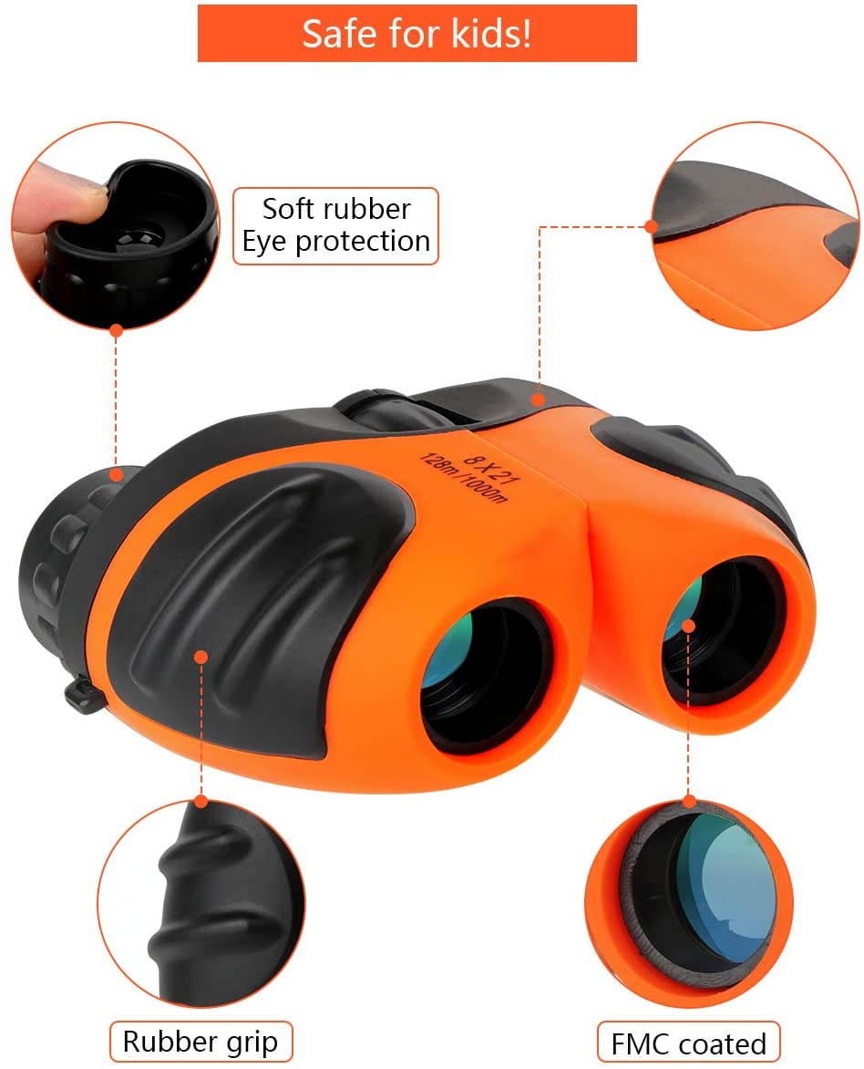 Binoculars for Kids Outdoor Toys for 4-8 Year Old Boys Compact Kids Binoculars Gifts for Girl Age 5-9 Birthday Present for Kids 8x21 Orange