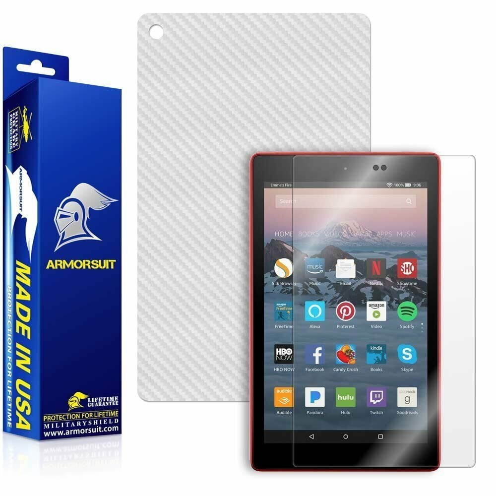 ArmorSuit Amazon Fire HD 8 (2017 - 7th Gen) - Screen + White Carbon Fiber Skin