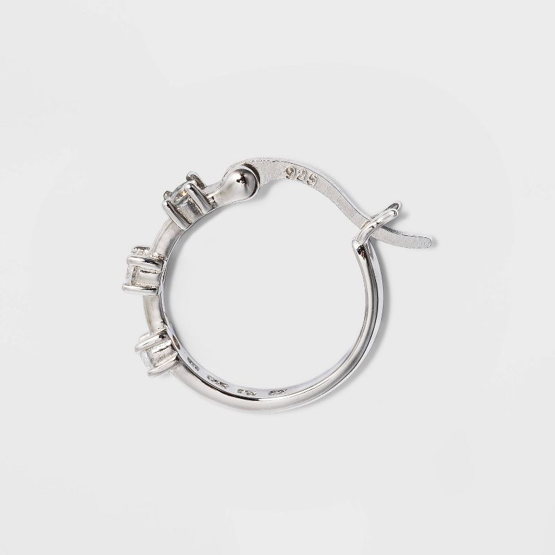 Sterling Silver Cubic Zirconia Click Top Hoop Earrings - A New Day™ Silver