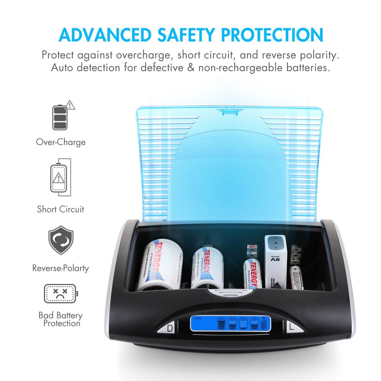 Combo: 4 Pack Premium NiMH Rechargeable C Batteries + Tenergy T9688 Universal LCD Battery Charger