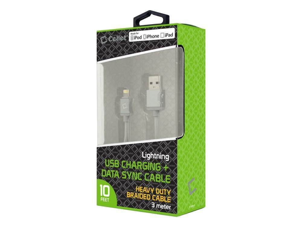 For iPhone iPad iPod Silver 10ft Lightning Braided USB Charger Data Sync Cable