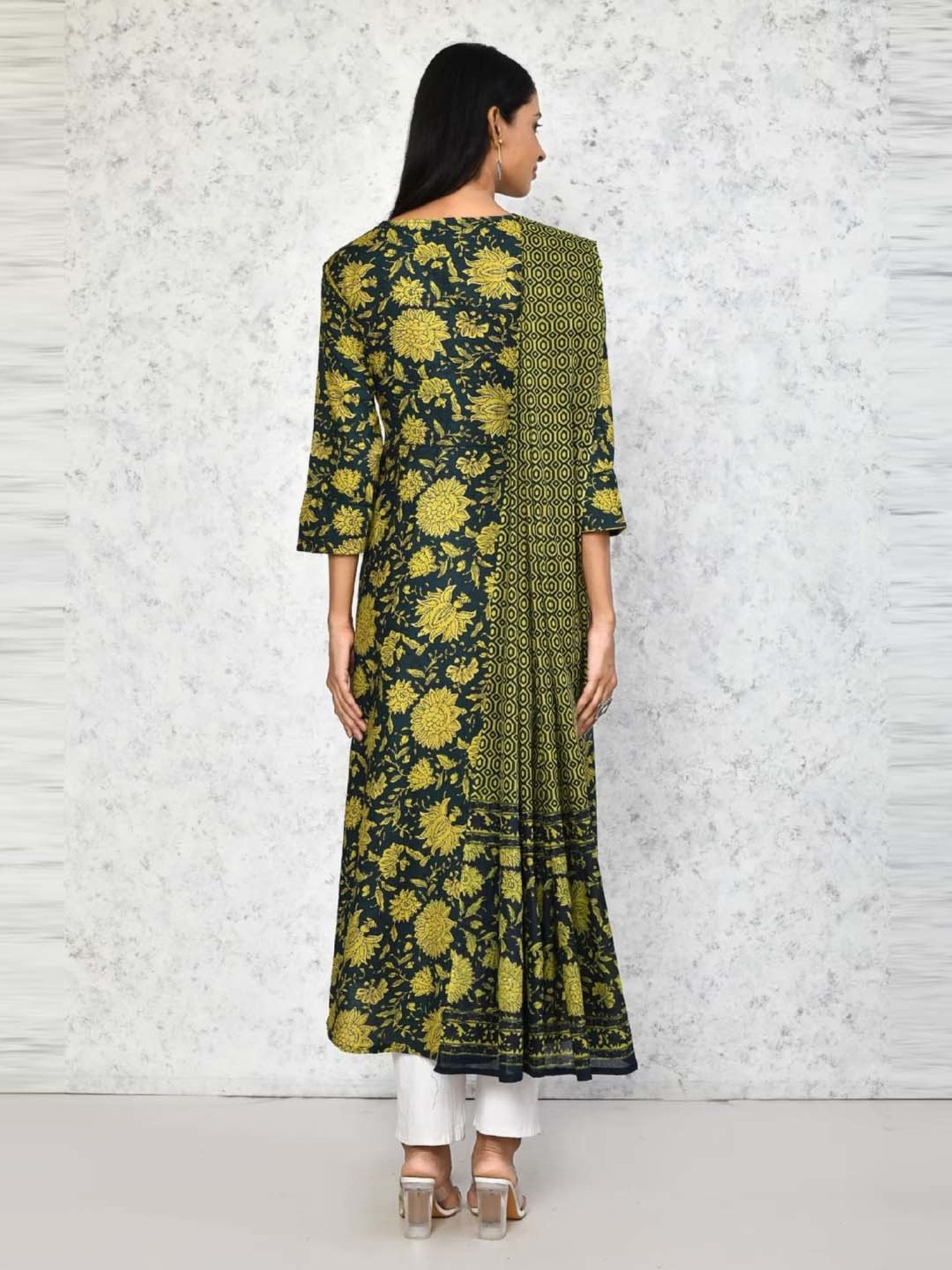 Miravan Green Cotton Printed Anarkali Kurta With Dupatta