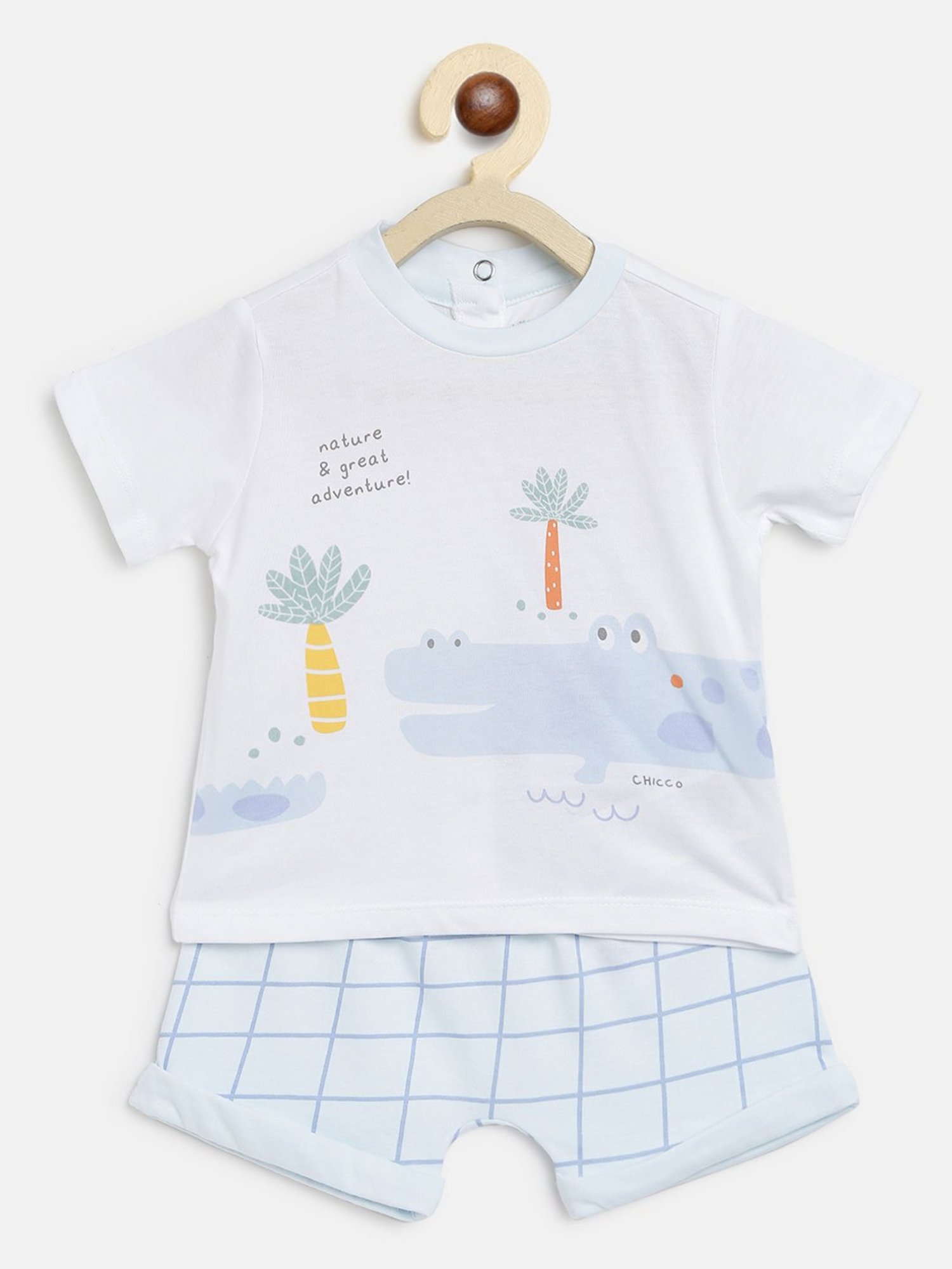 Chicco Kids White & Light Blue Printed T-Shirt with Shorts